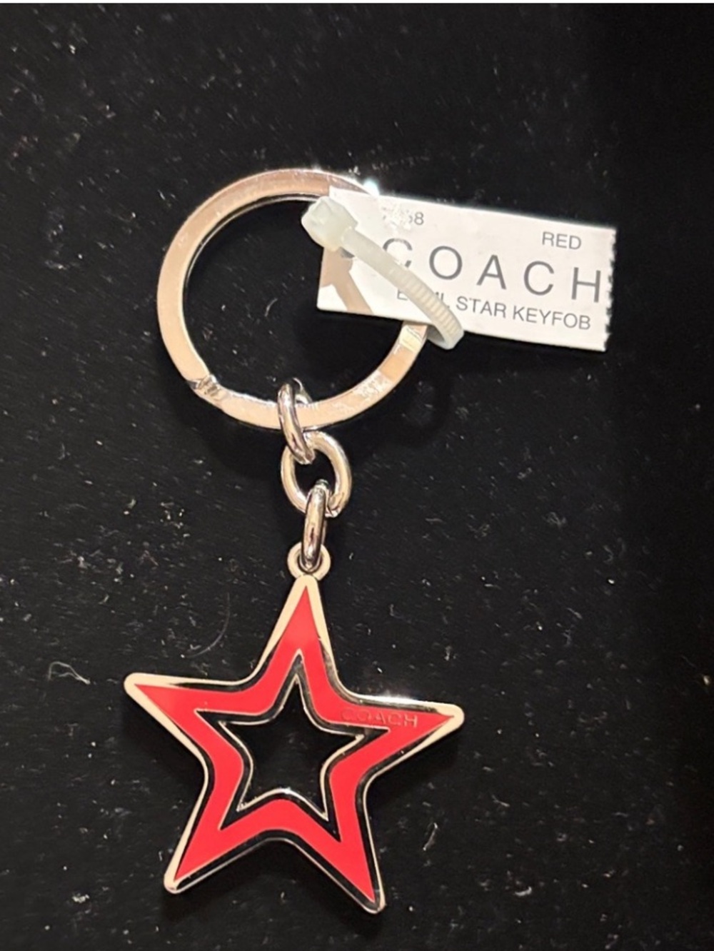 Coach Silver Red and Black Star Keychain Charm NWT